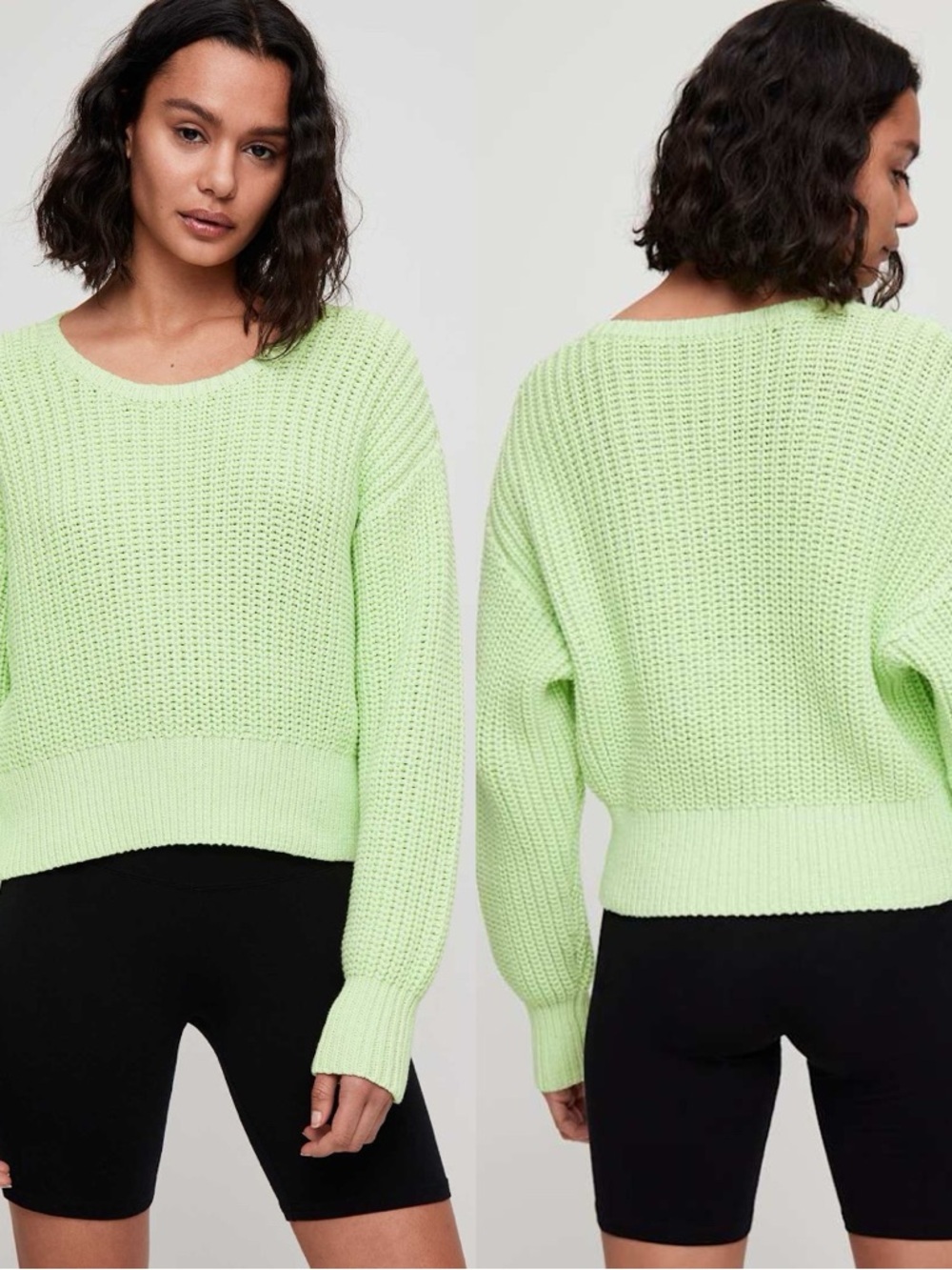 ARITZIA Tna The Fisherman Green Lime Green Cable Knit Sweater Pullover Top
